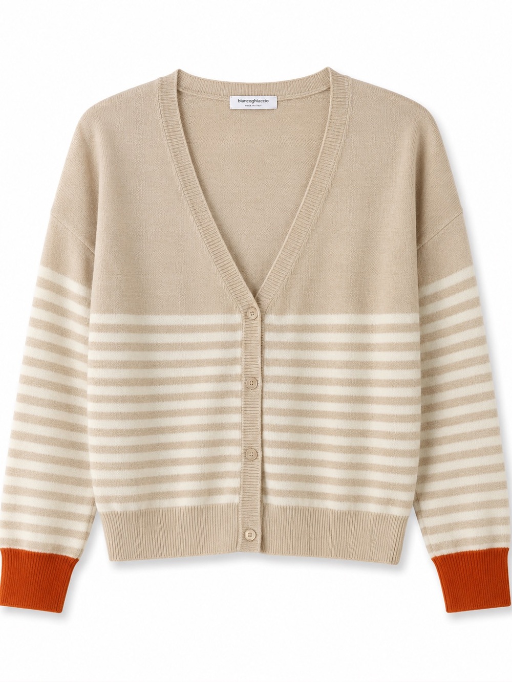 Striped Beige and Orange Cardigan - Picture 1 of 9